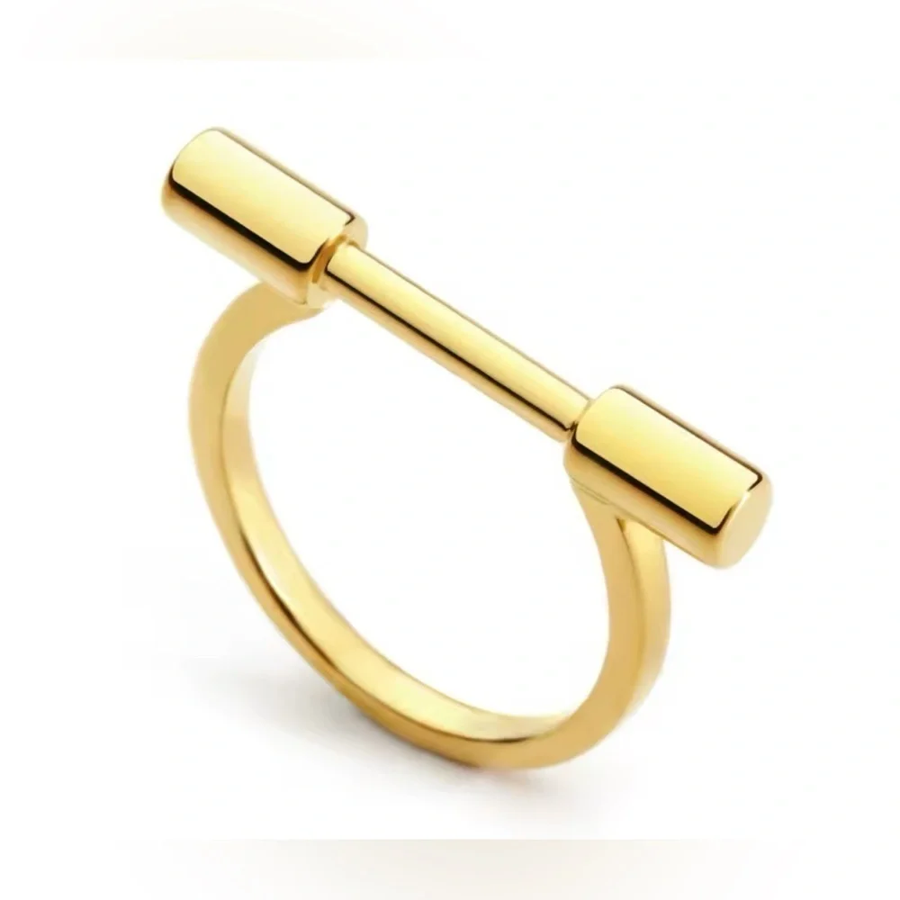 18K Gold Plated D Shape Shackle Bar Horseshoe Designed Theme Ring